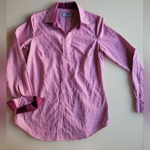Hawes & Curtis Semi Fitted Pink & White Jaquard Houndtooth Button Down Shirt